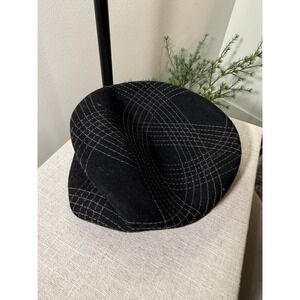 Newport News Black Wool Newsie Hat Contrast Stitch Grid Baker Boy Cap Fall Hat